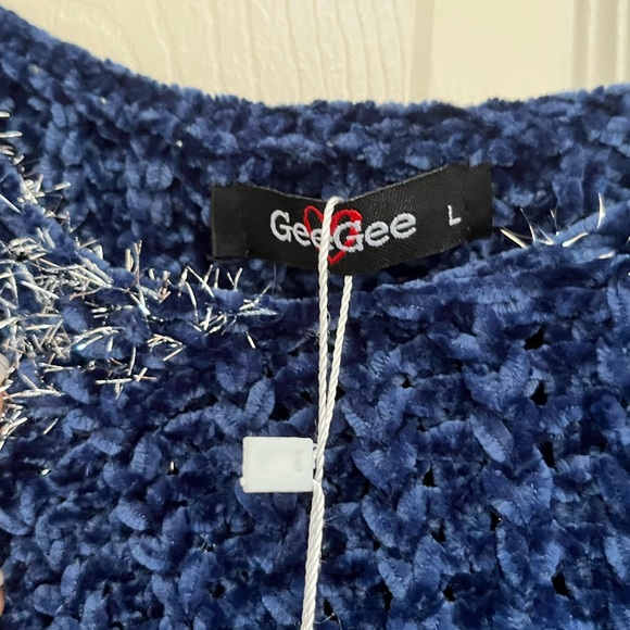 NWT - GeeGee - Navy Chinelle & Silver Tinsel Sweater - Womens Large - Picture 3 of 8